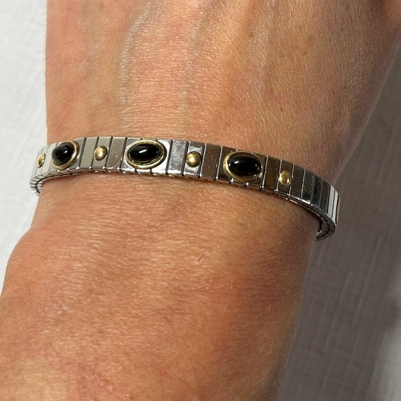 Manuel Zed Flexible Stretch Bracelet 18K Gold onyx Cabechons - Picture 6 of 7